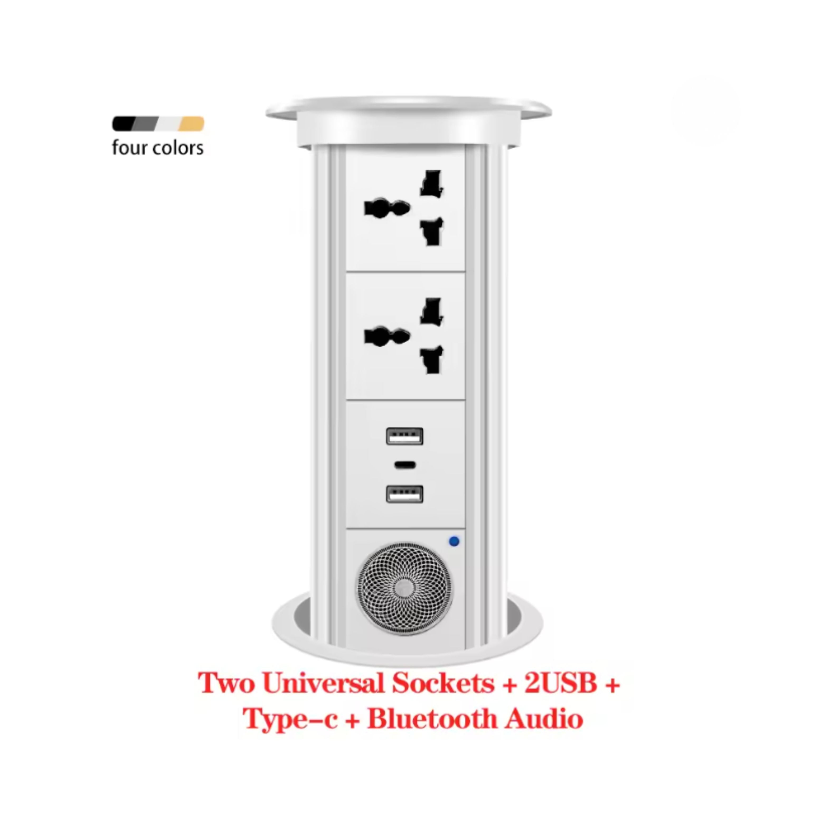 Herepow Automatic Pop‑Up Socket Universal Standard Plug Adapter (EU/FR/UK/US) with USB-C & Bluetooth Audio Lift