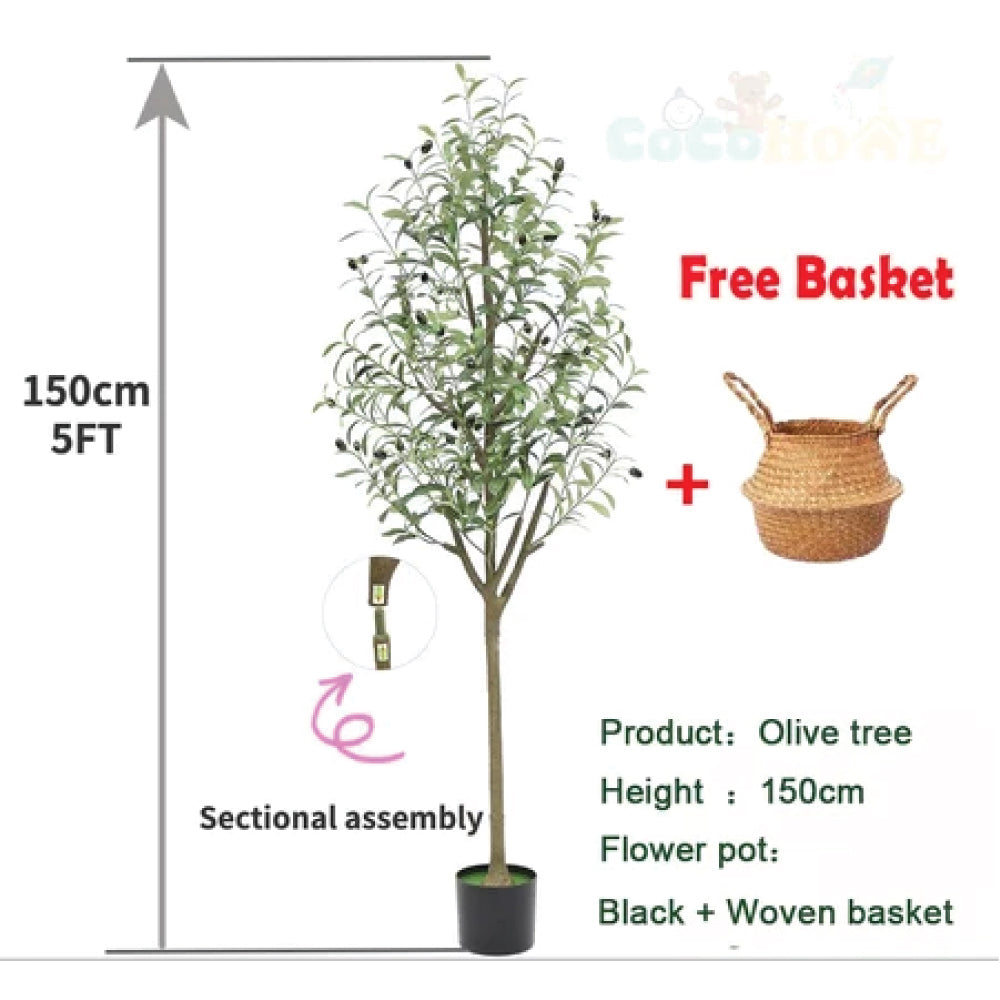 Artificial Olive Tree 4FT/5FT/6FT Tall Faux Indoor Plant with Basket – Fake Potted Olive Trees for Home & Office Decor