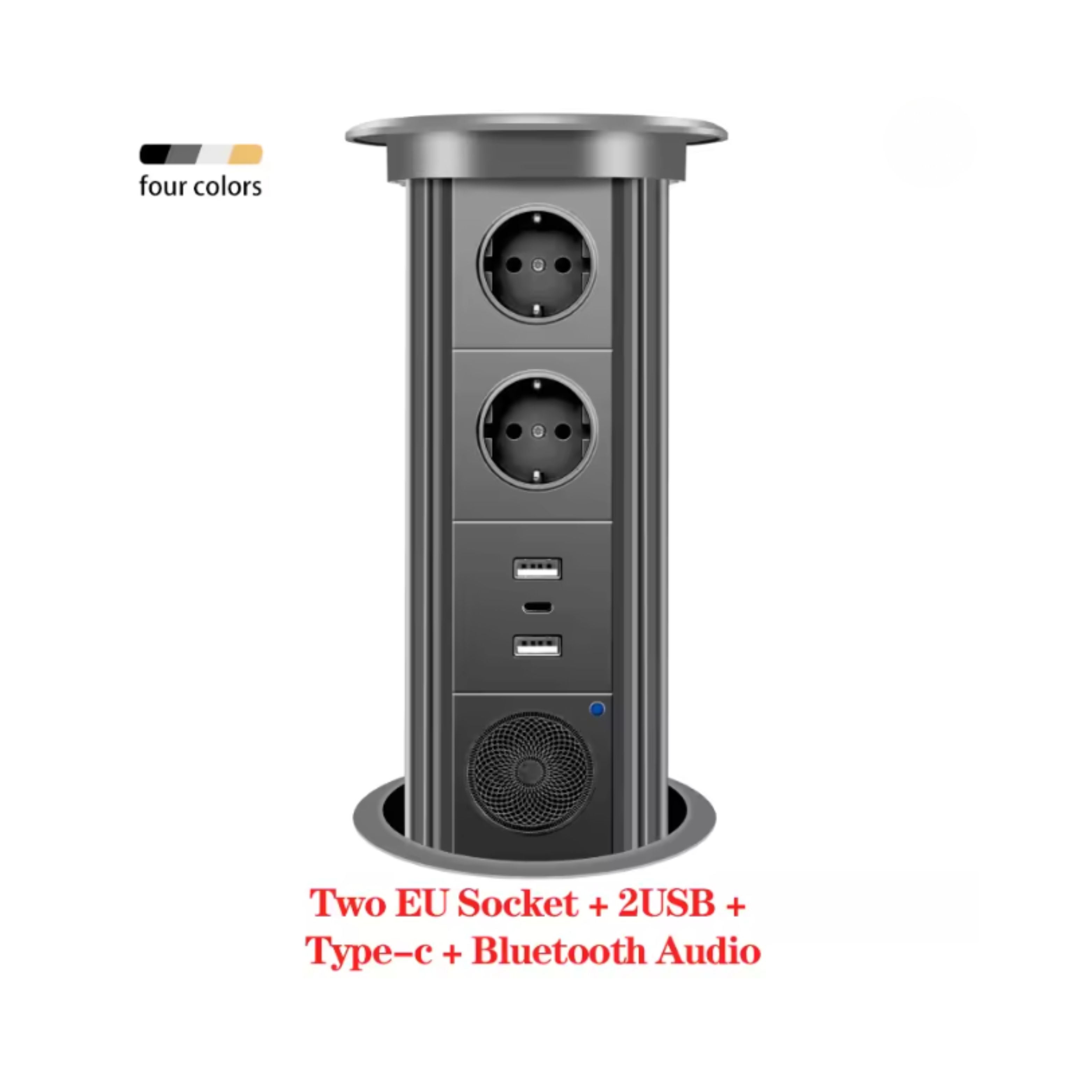 Herepow Automatic Pop‑Up Socket Universal Standard Plug Adapter (EU/FR/UK/US) with USB-C & Bluetooth Audio Lift