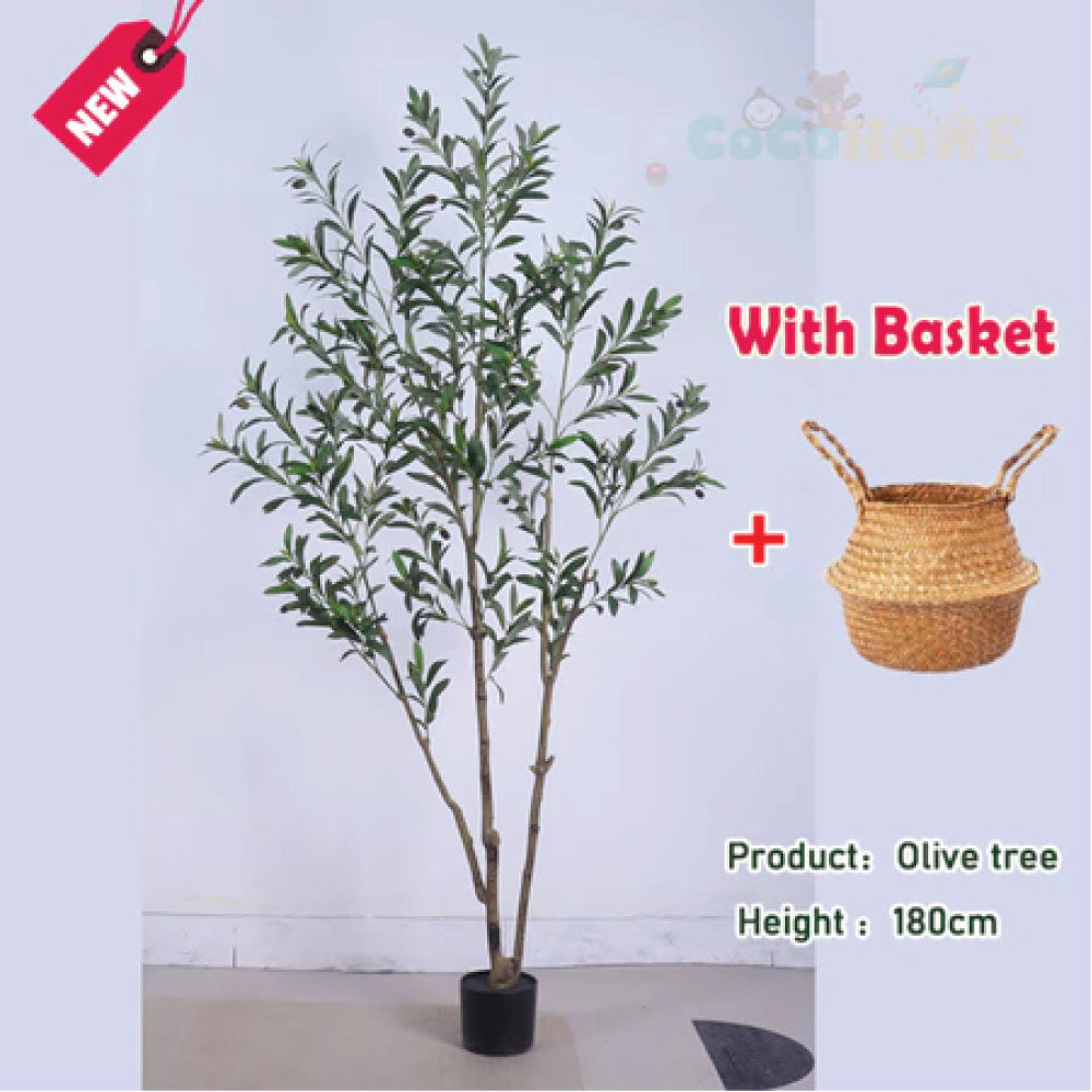 Artificial Olive Tree 4FT/5FT/6FT Tall Faux Indoor Plant with Basket – Fake Potted Olive Trees for Home & Office Decor