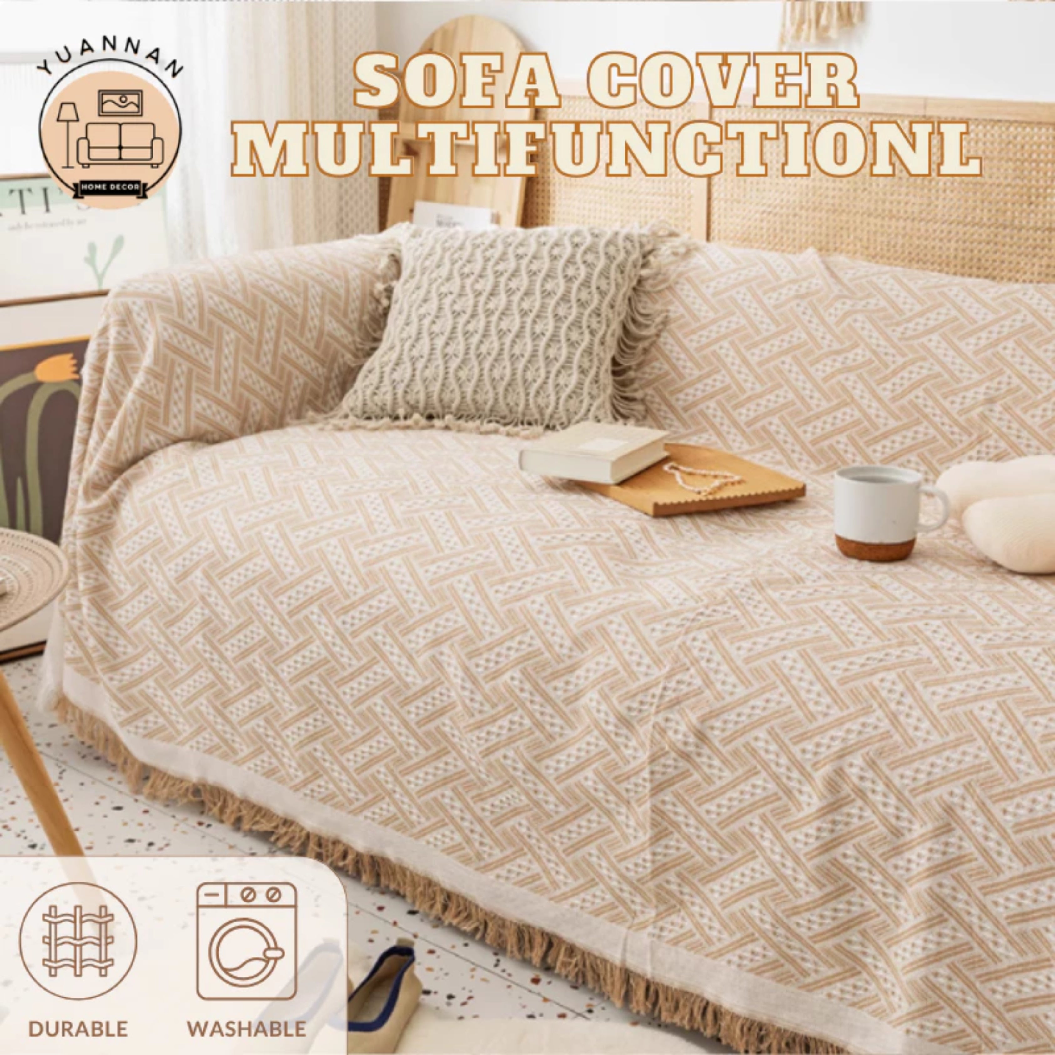 Universal Washable Sofa Cover for 1/2/3/4 Seater – Anti-Slip Elastic Couch Blanket Protector