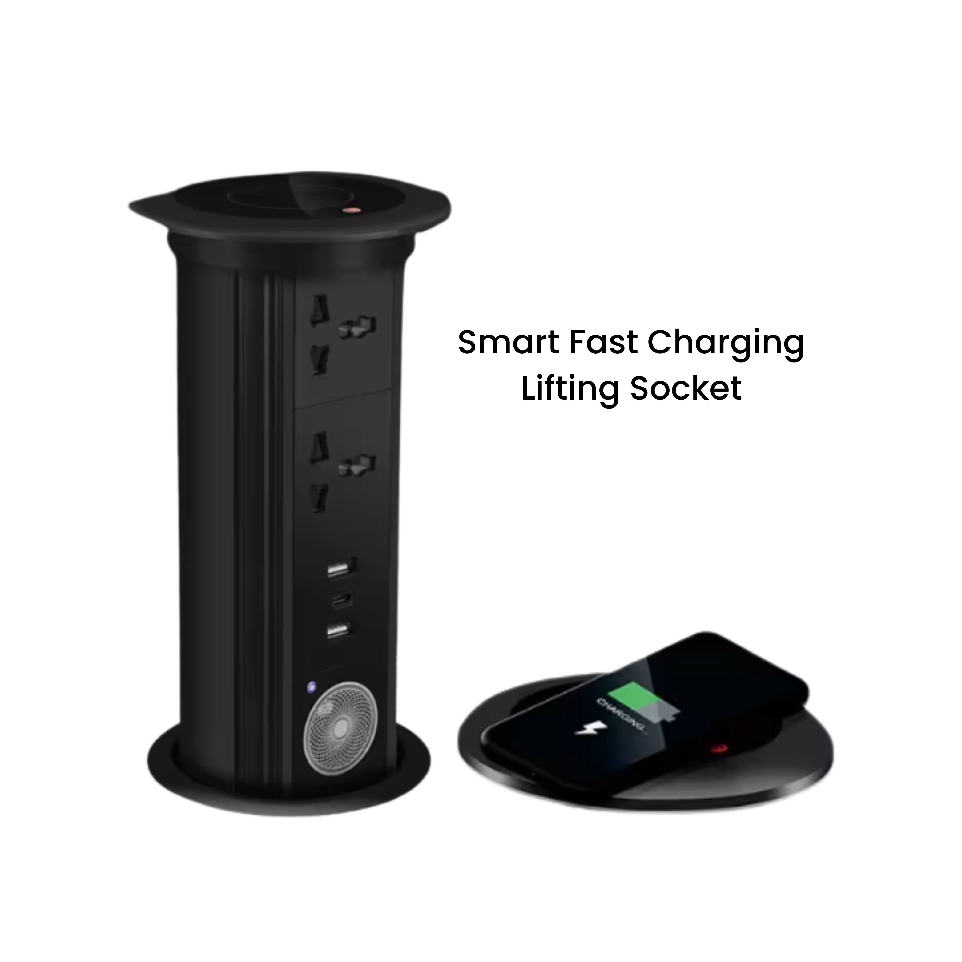 Herepow Automatic Pop‑Up Socket Universal Standard Plug Adapter (EU/FR/UK/US) with USB-C & Bluetooth Audio Lift