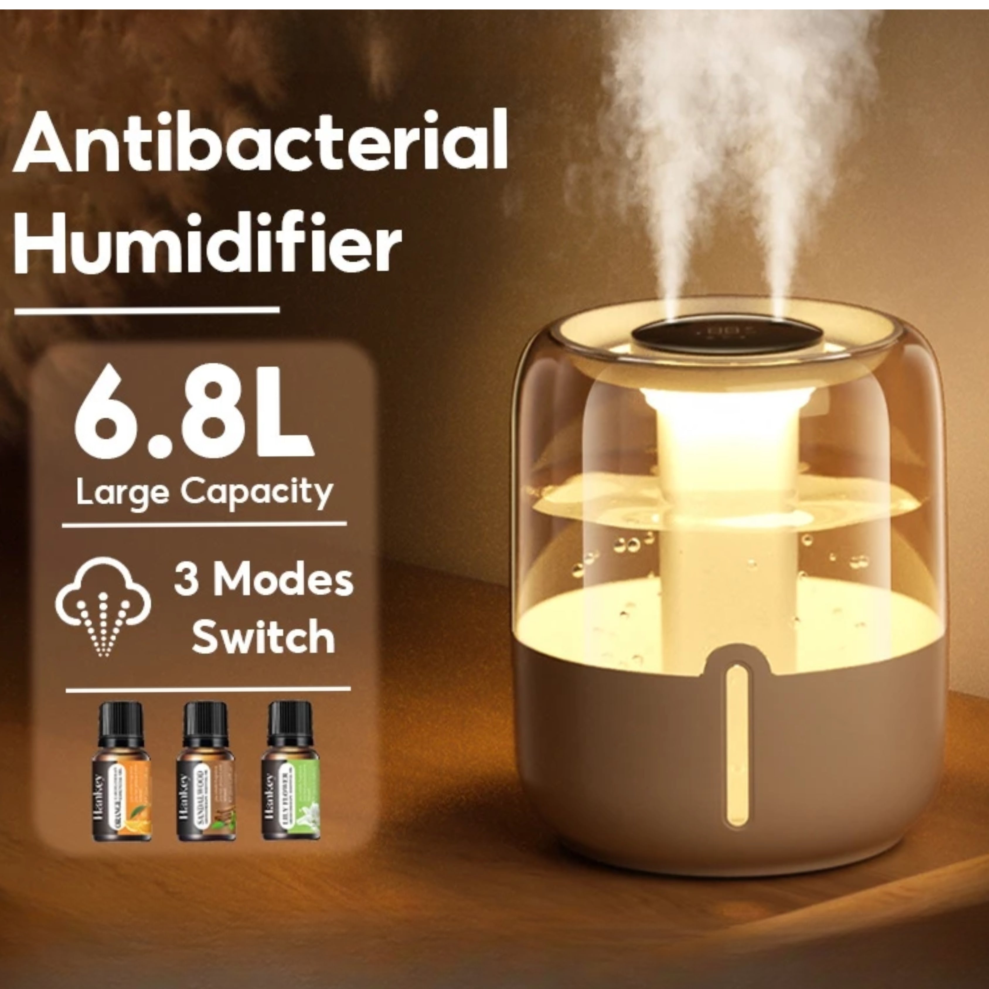 YOMIO 6.8L Antibacterial Filter Humidifier – Dual Mist Aroma Diffuser with LED Night Light