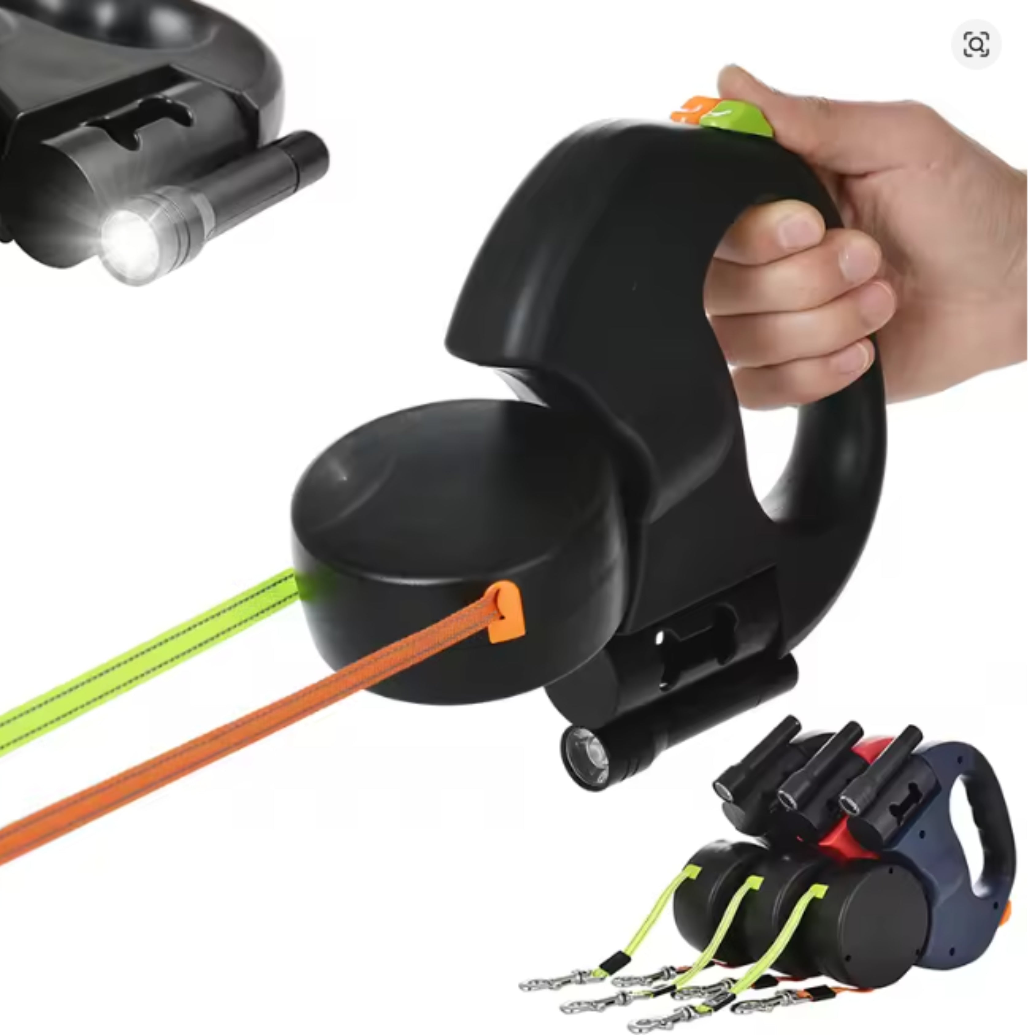 DualControl Retractable Dog Leash with LED Light