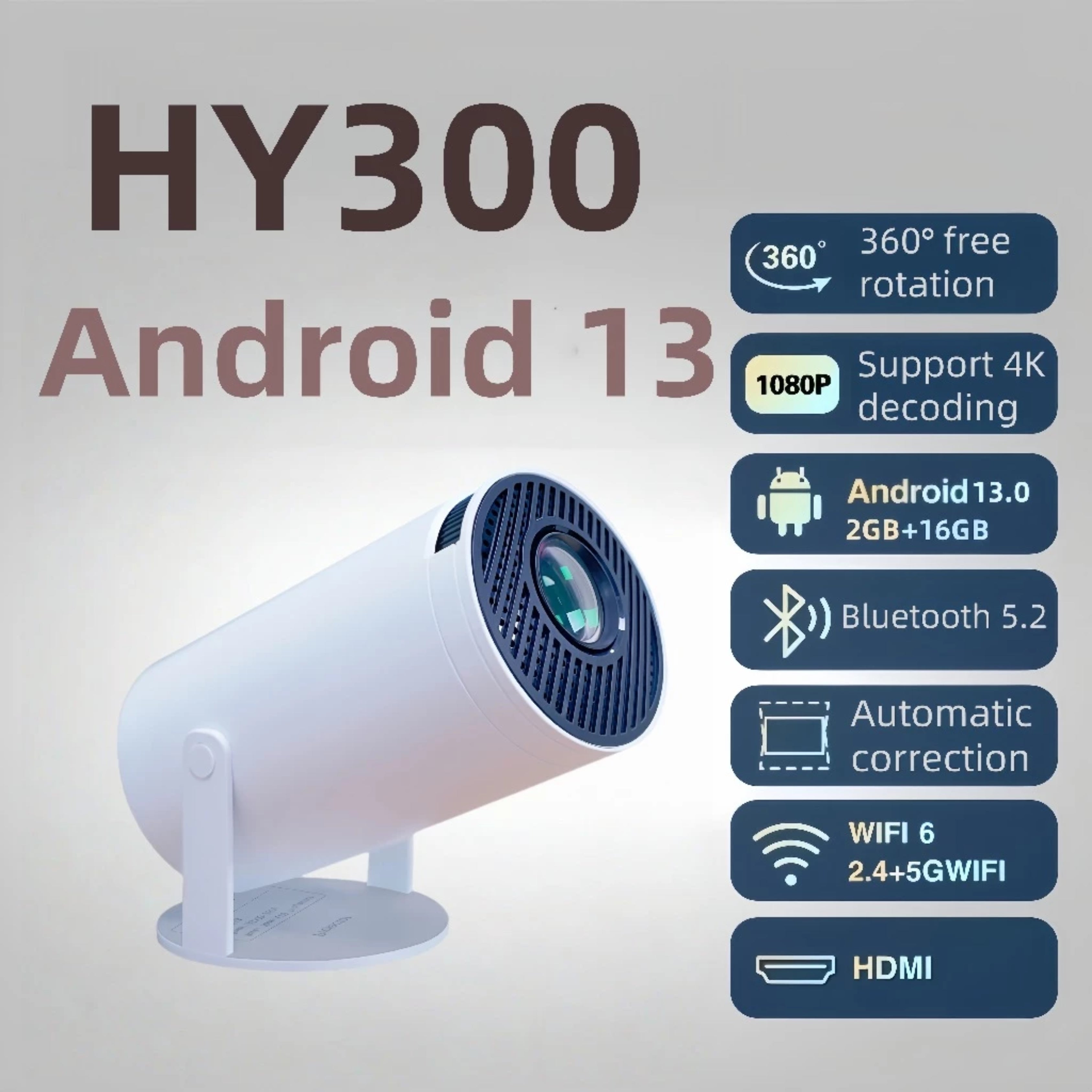 Magcubic HY300 Portable Projector 4K Home Cinema Android 13 Projector Portable 1080P Dual WiFi Bluetooth Large Screen Display