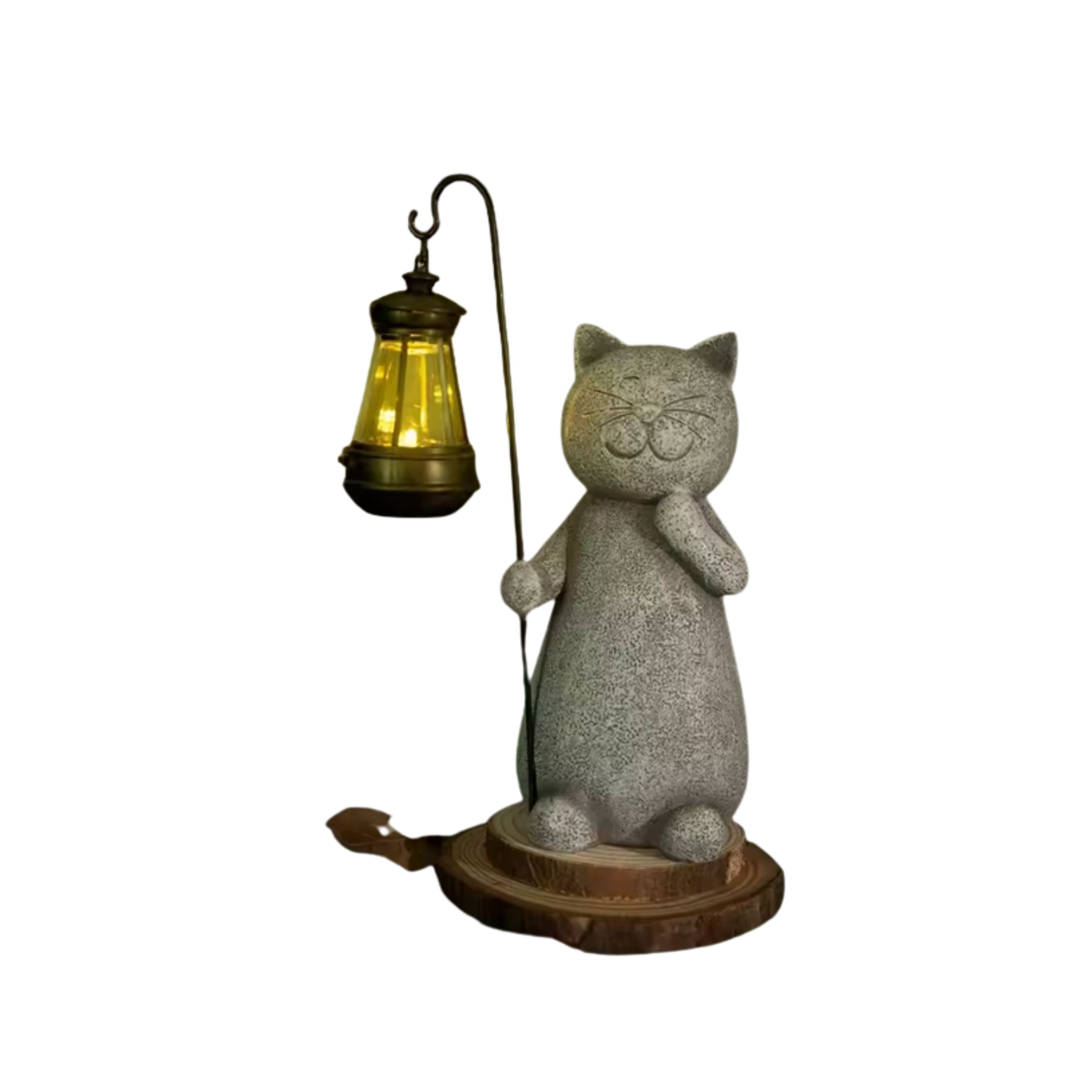 Vilead Solar Cat Figurine Gray Statues Garden Decor with LED Light