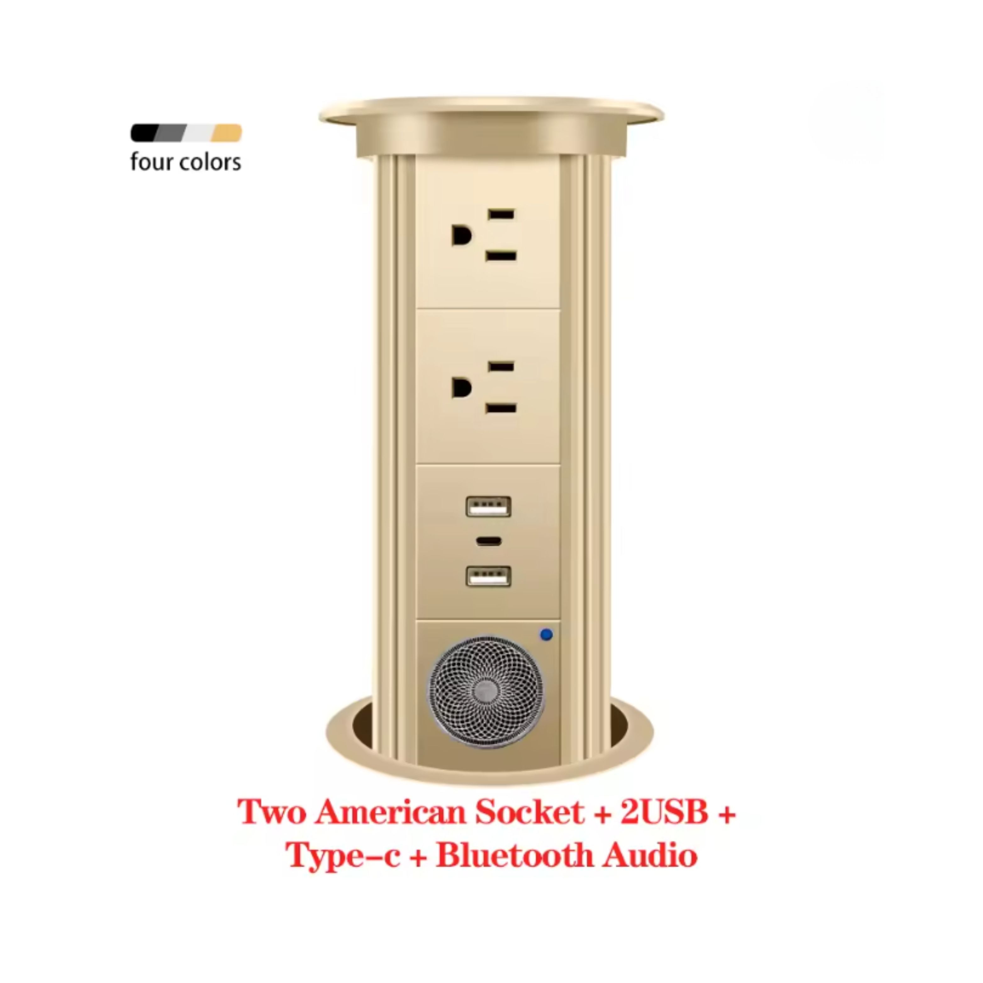 Herepow Automatic Pop‑Up Socket Universal Standard Plug Adapter (EU/FR/UK/US) with USB-C & Bluetooth Audio Lift