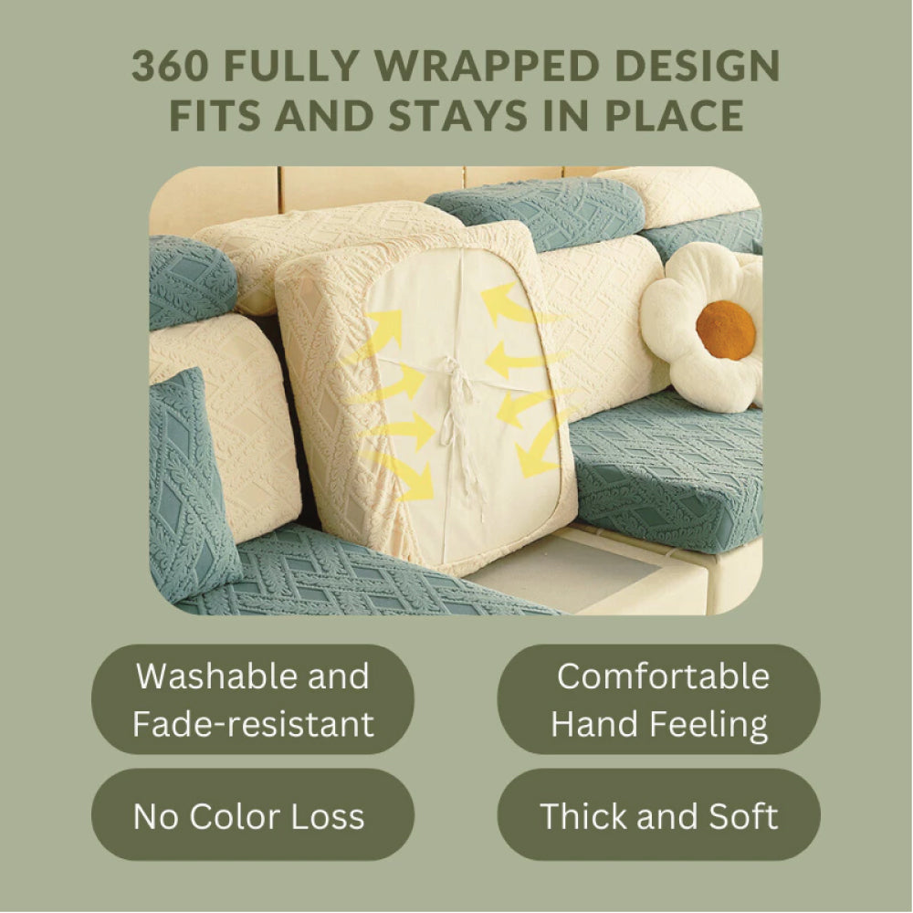 Solid Color Jacquard Velvet Sofa Cover Dust-Proof, Anti-Slip Stretch Couch Protector