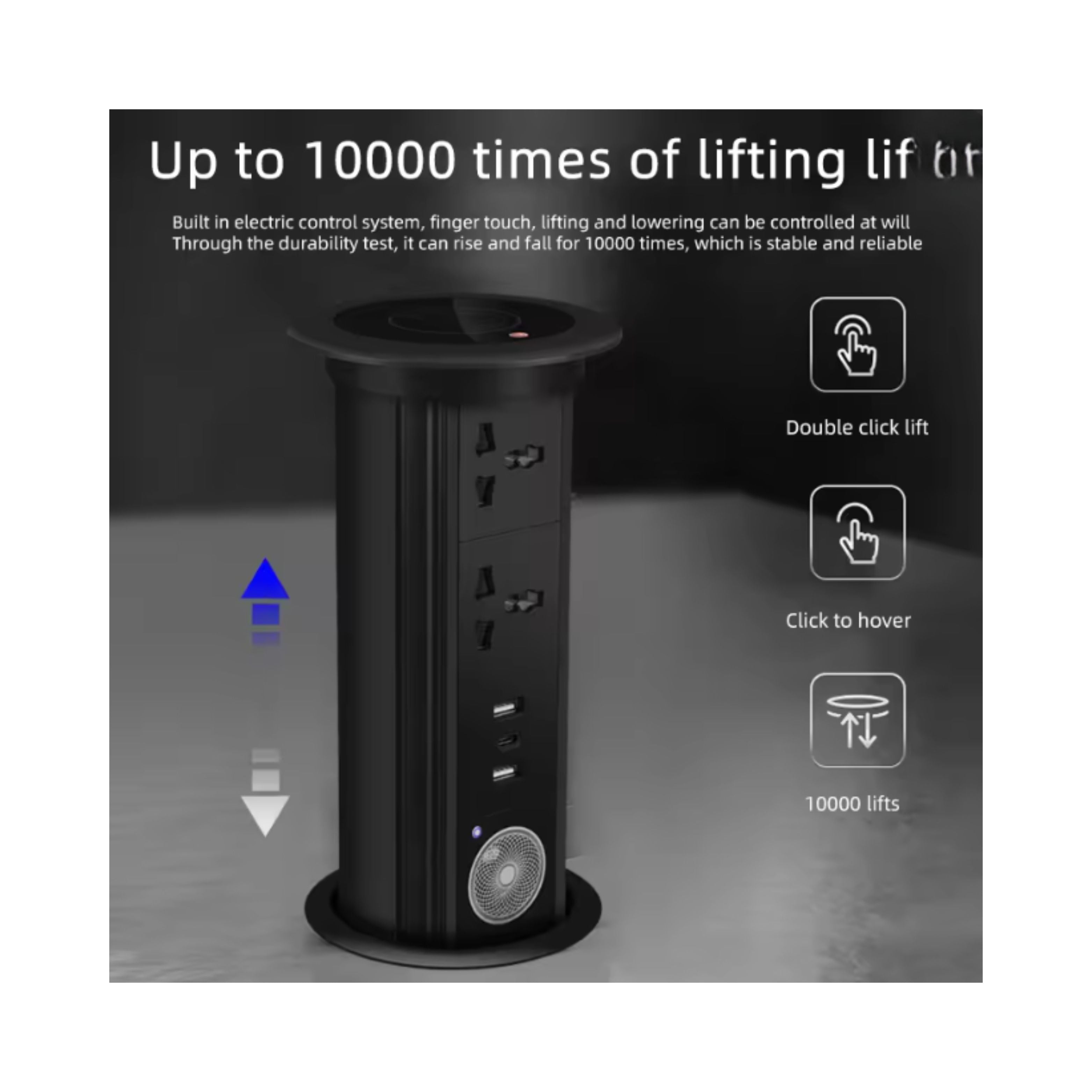 Herepow Automatic Pop‑Up Socket Universal Standard Plug Adapter (EU/FR/UK/US) with USB-C & Bluetooth Audio Lift