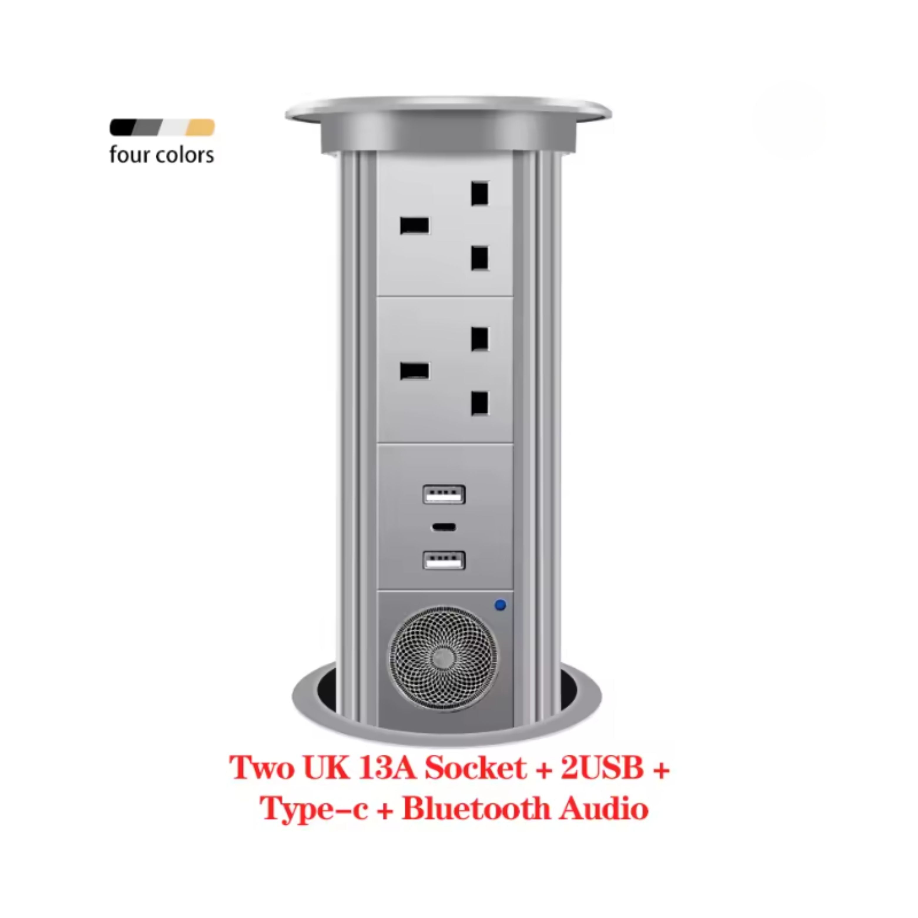 Herepow Automatic Pop‑Up Socket Universal Standard Plug Adapter (EU/FR/UK/US) with USB-C & Bluetooth Audio Lift