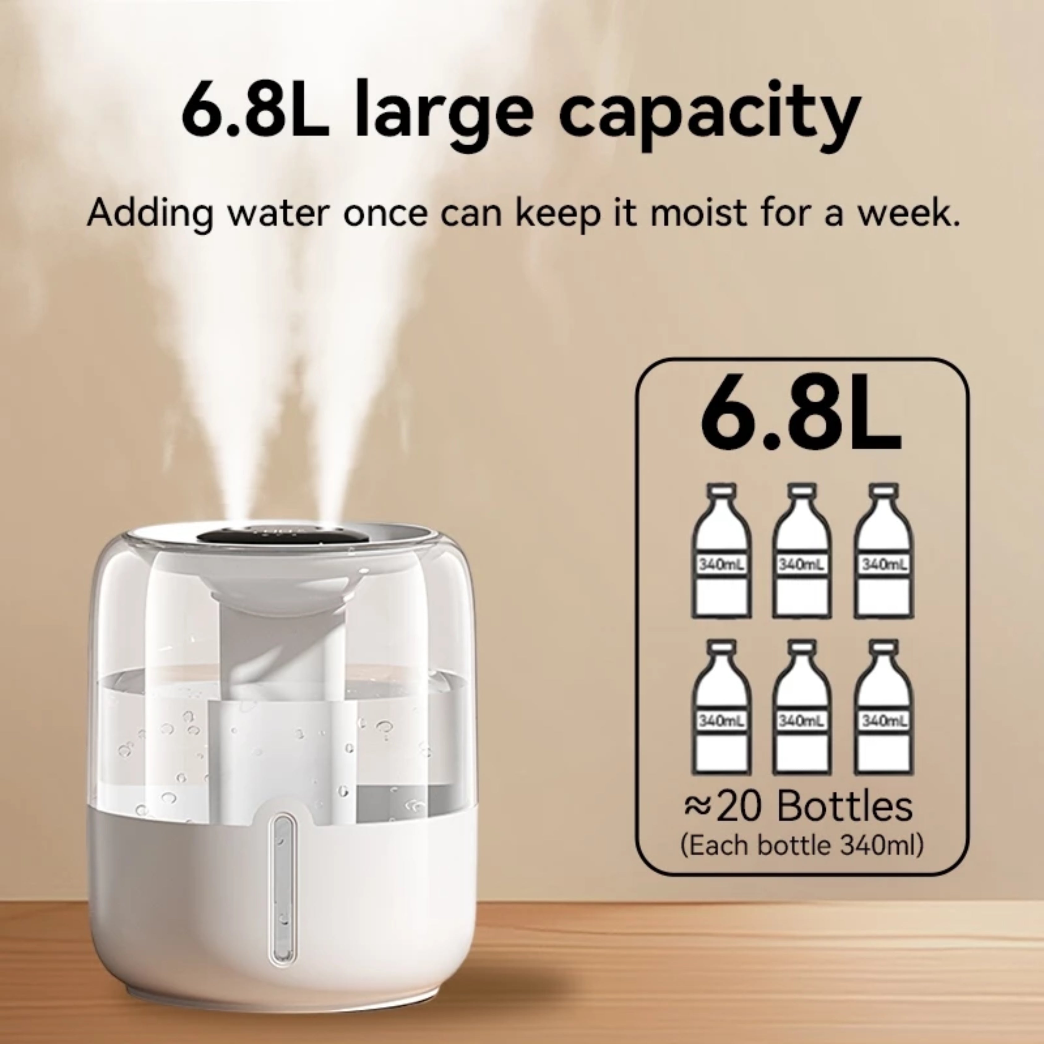 YOMIO 6.8L Antibacterial Filter Humidifier – Dual Mist Aroma Diffuser with LED Night Light