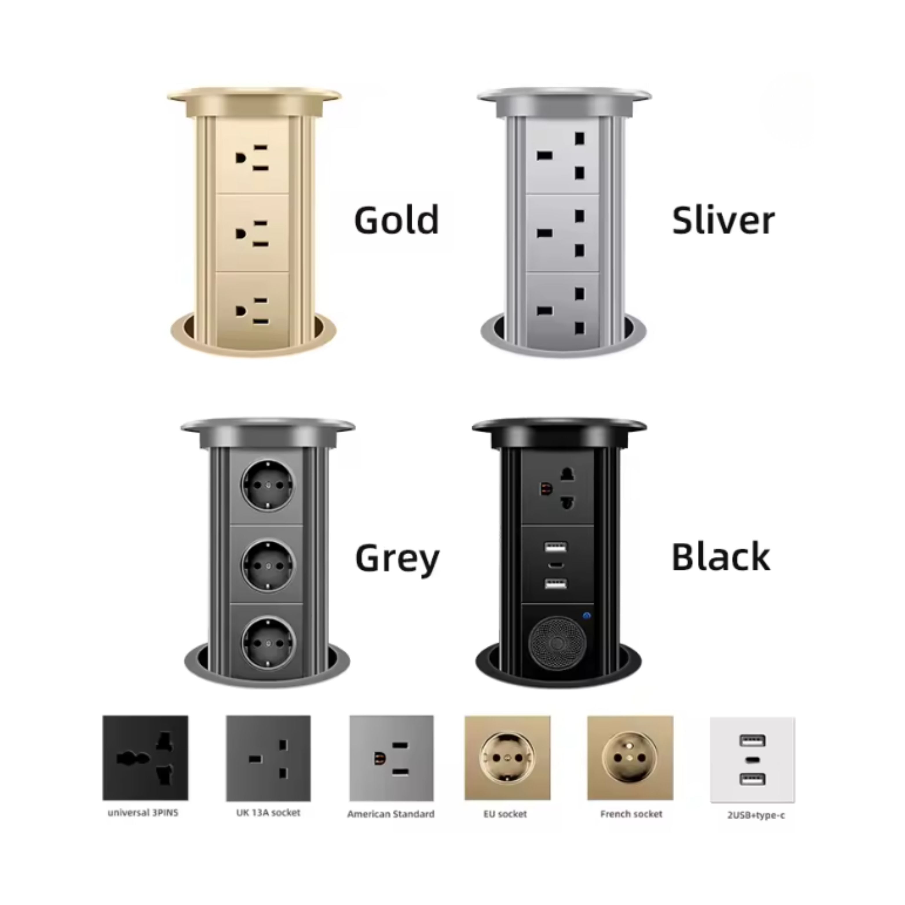 Herepow Automatic Pop‑Up Socket Universal Standard Plug Adapter (EU/FR/UK/US) with USB-C & Bluetooth Audio Lift