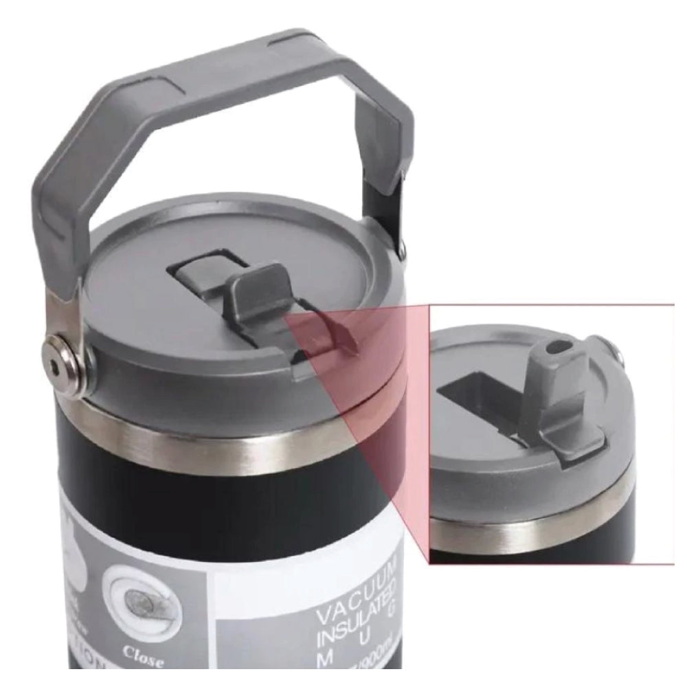 304 Stainless Steel Insulated Water Bottle 900ml – Vacuum Thermo Tumbler with Straw & Handle