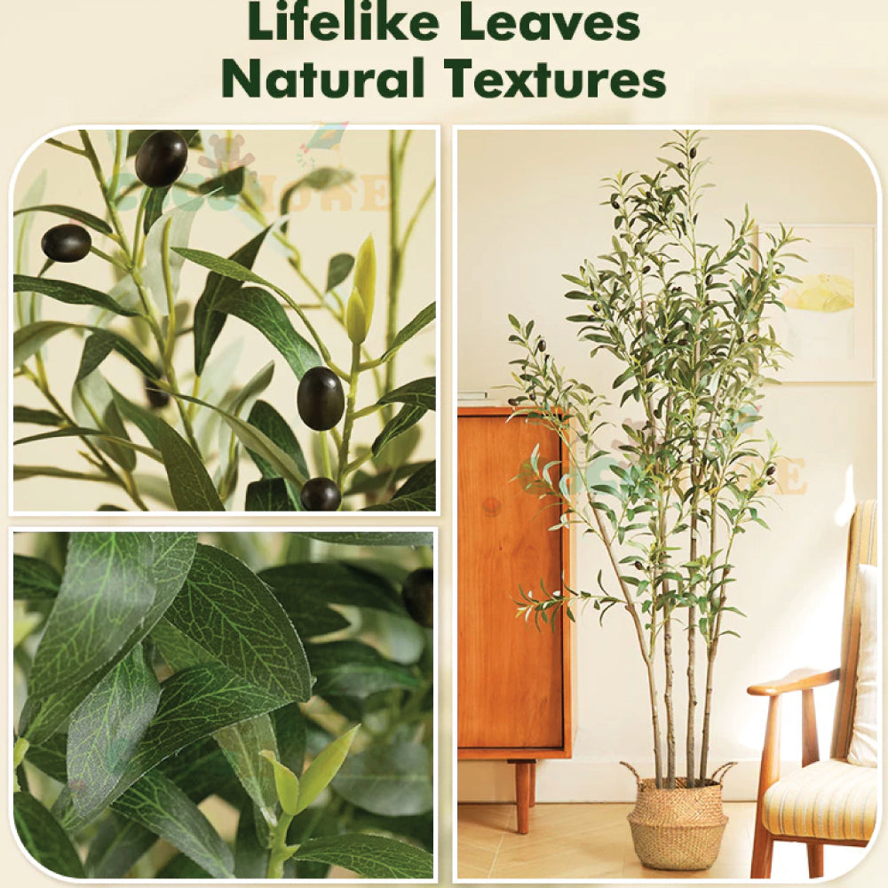 Artificial Olive Tree 4FT/5FT/6FT Tall Faux Indoor Plant with Basket – Fake Potted Olive Trees for Home & Office Decor