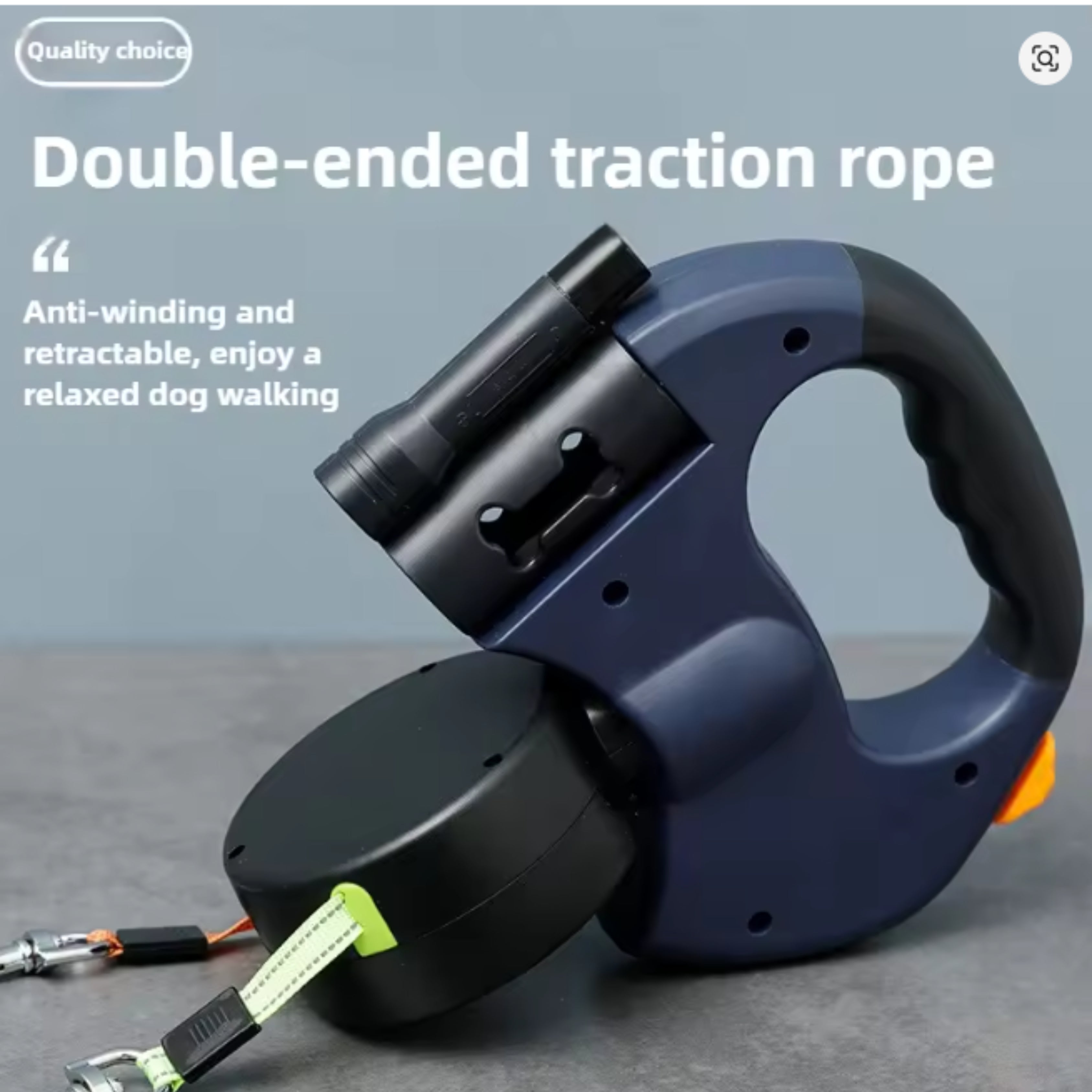 DualControl Retractable Dog Leash with LED Light