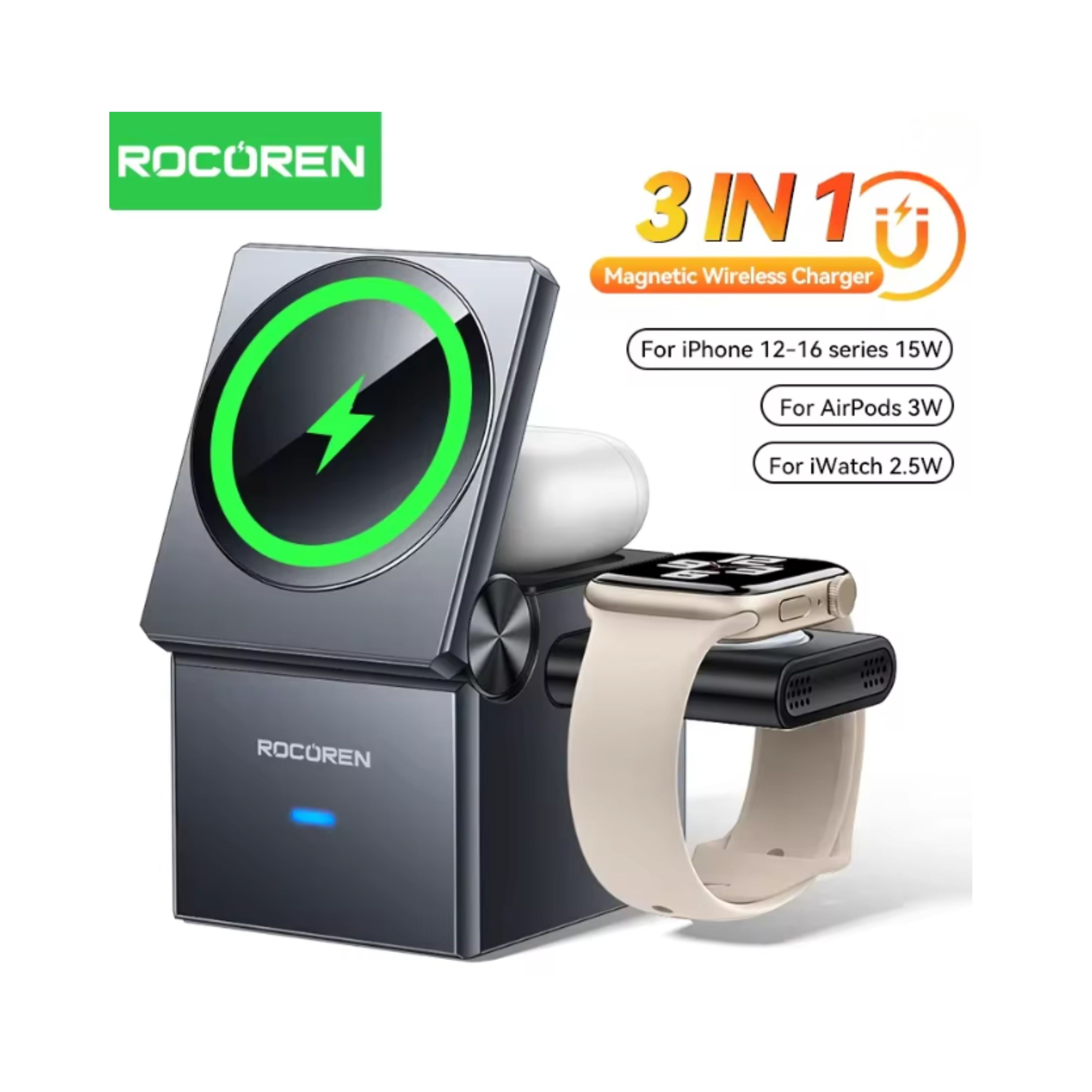 Rocoren 3‑in‑1 Wireless Charger Stand