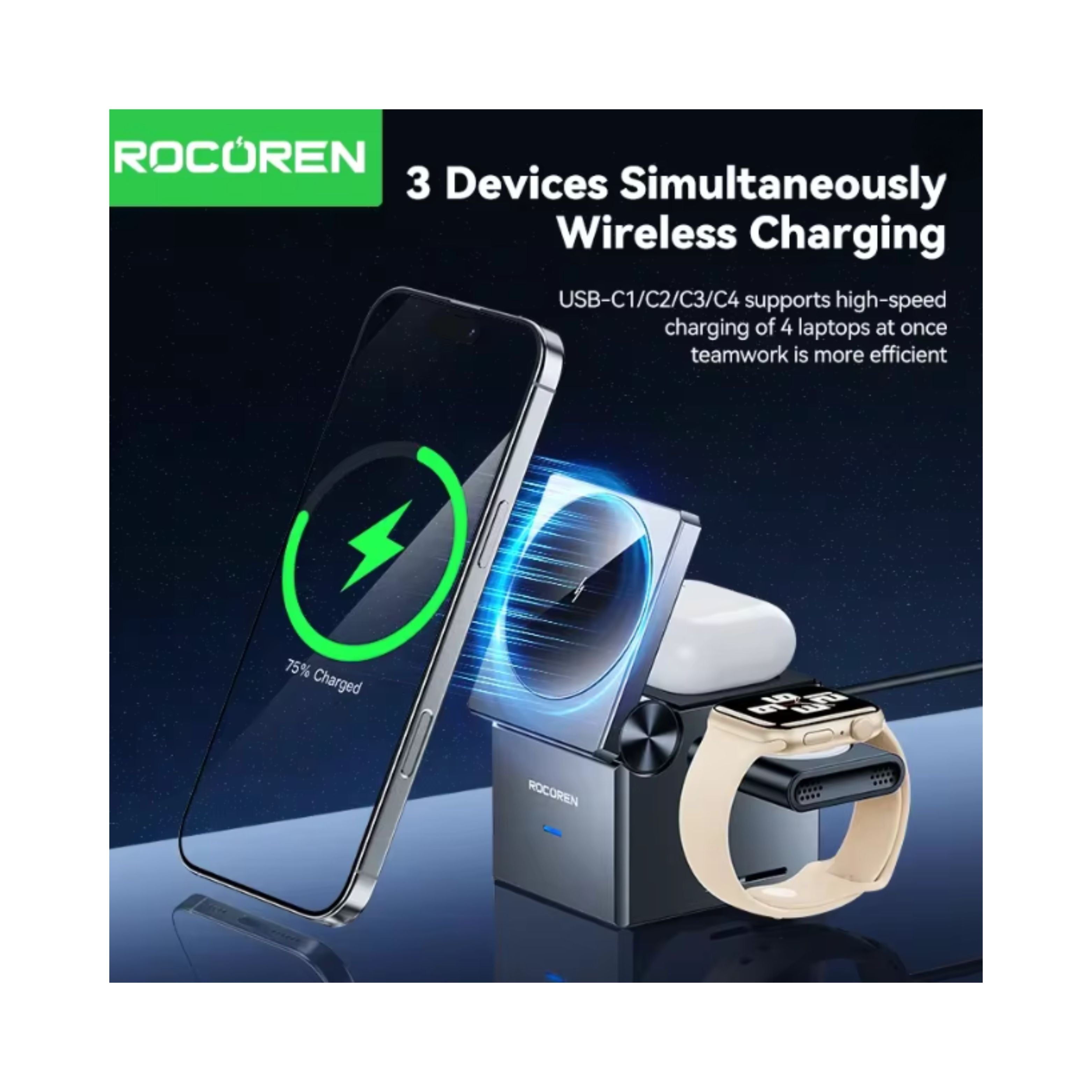 Rocoren 3‑in‑1 Wireless Charger Stand