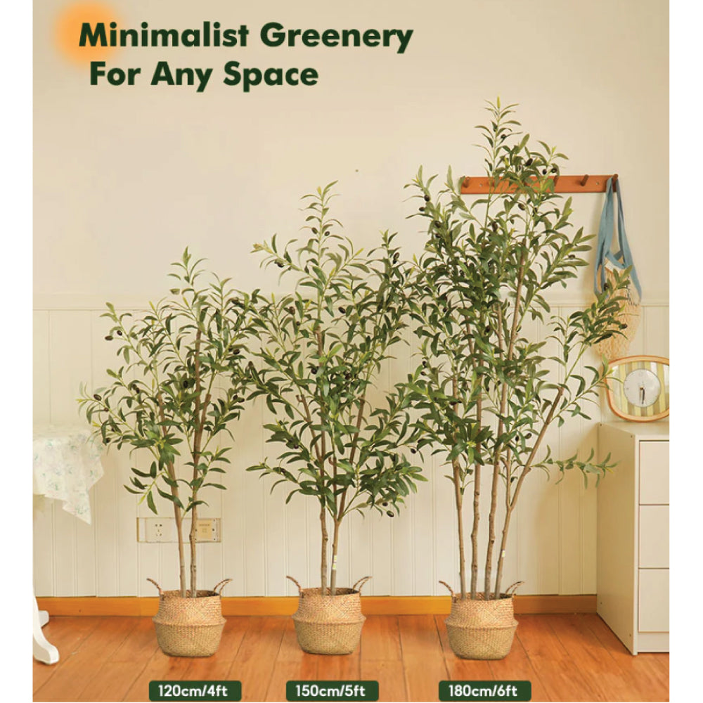 Artificial Olive Tree 4FT/5FT/6FT Tall Faux Indoor Plant with Basket – Fake Potted Olive Trees for Home & Office Decor