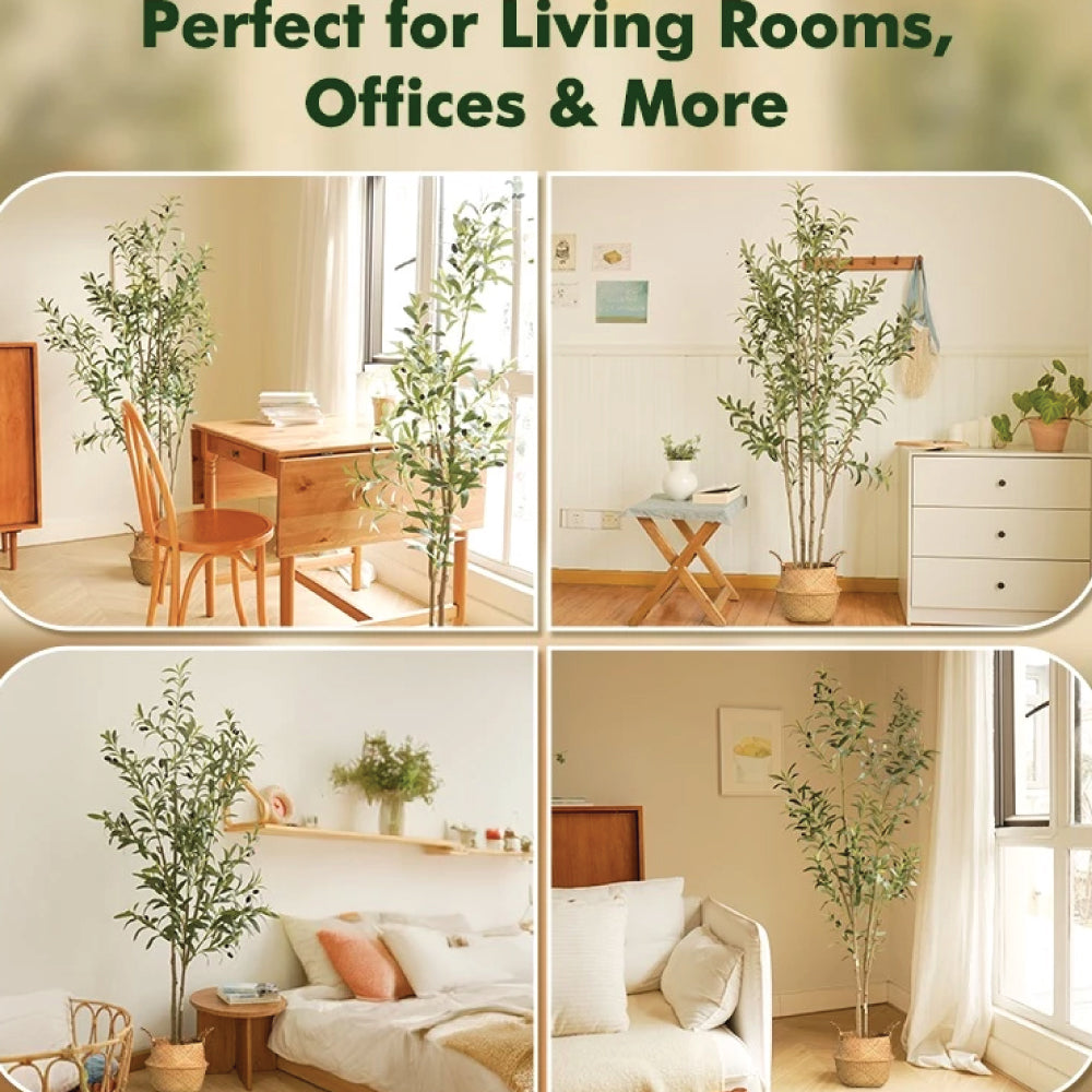 Artificial Olive Tree 4FT/5FT/6FT Tall Faux Indoor Plant with Basket – Fake Potted Olive Trees for Home & Office Decor