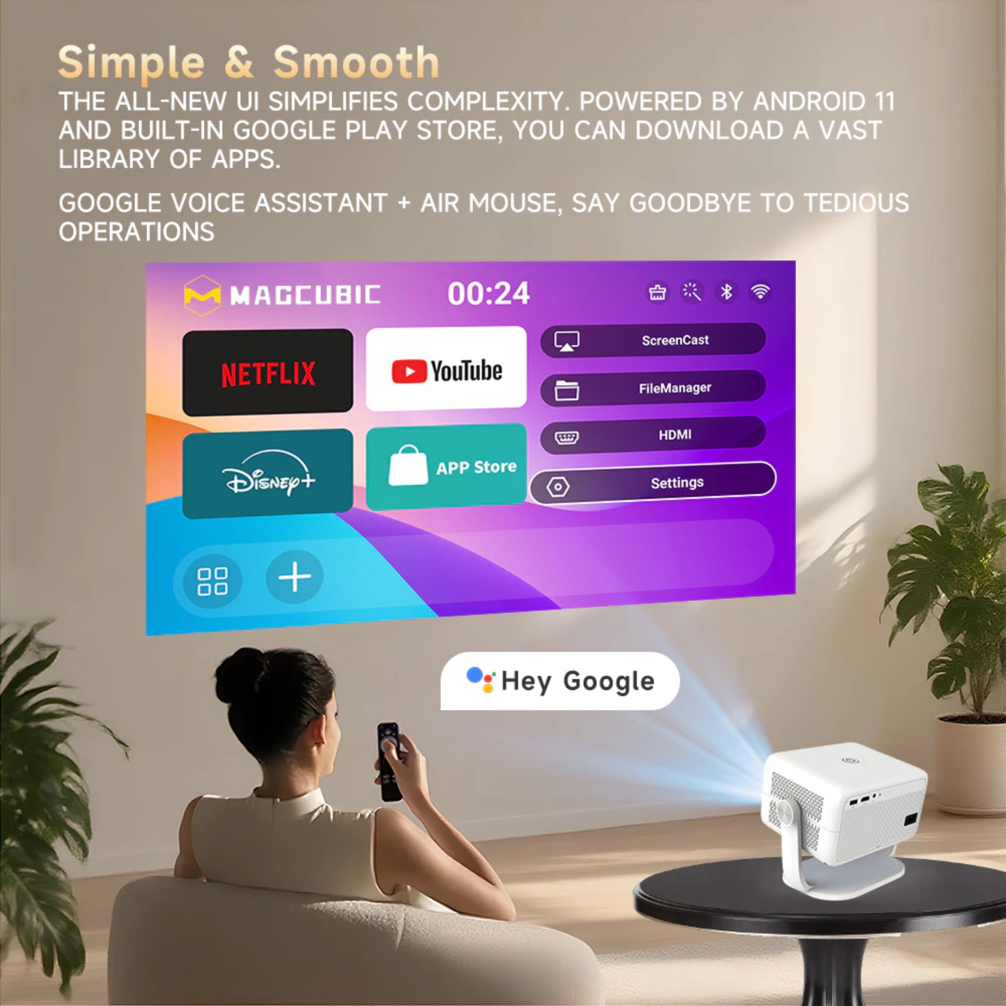 Magcubic L018 Projector 4K 650ANSI Auto Focus Keystone Android11 BT5.2 WIFI6 360° Portable Cinema