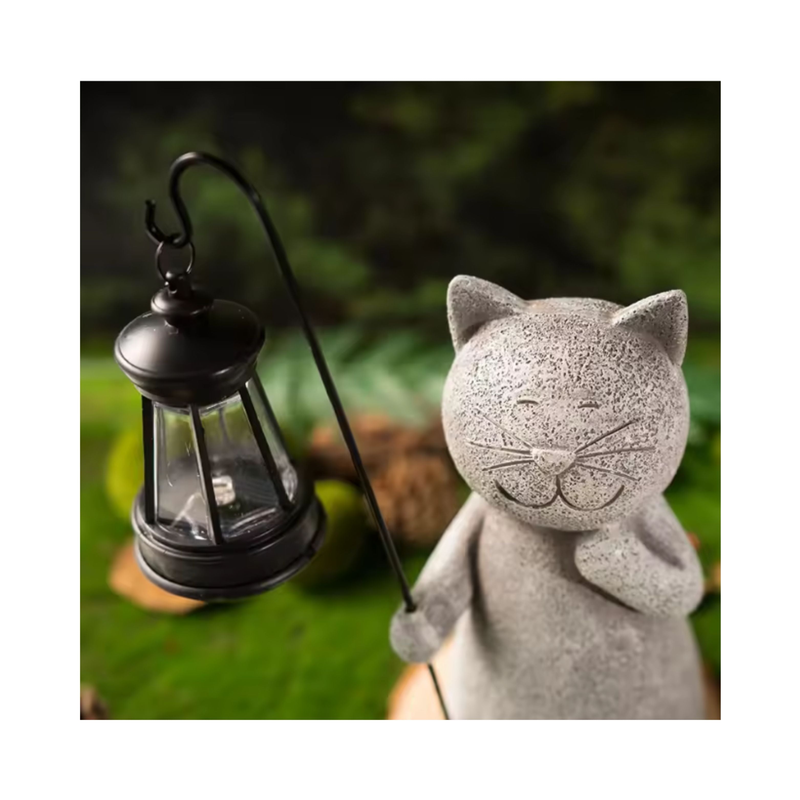 Vilead Solar Cat Figurine Gray Statues Garden Decor with LED Light