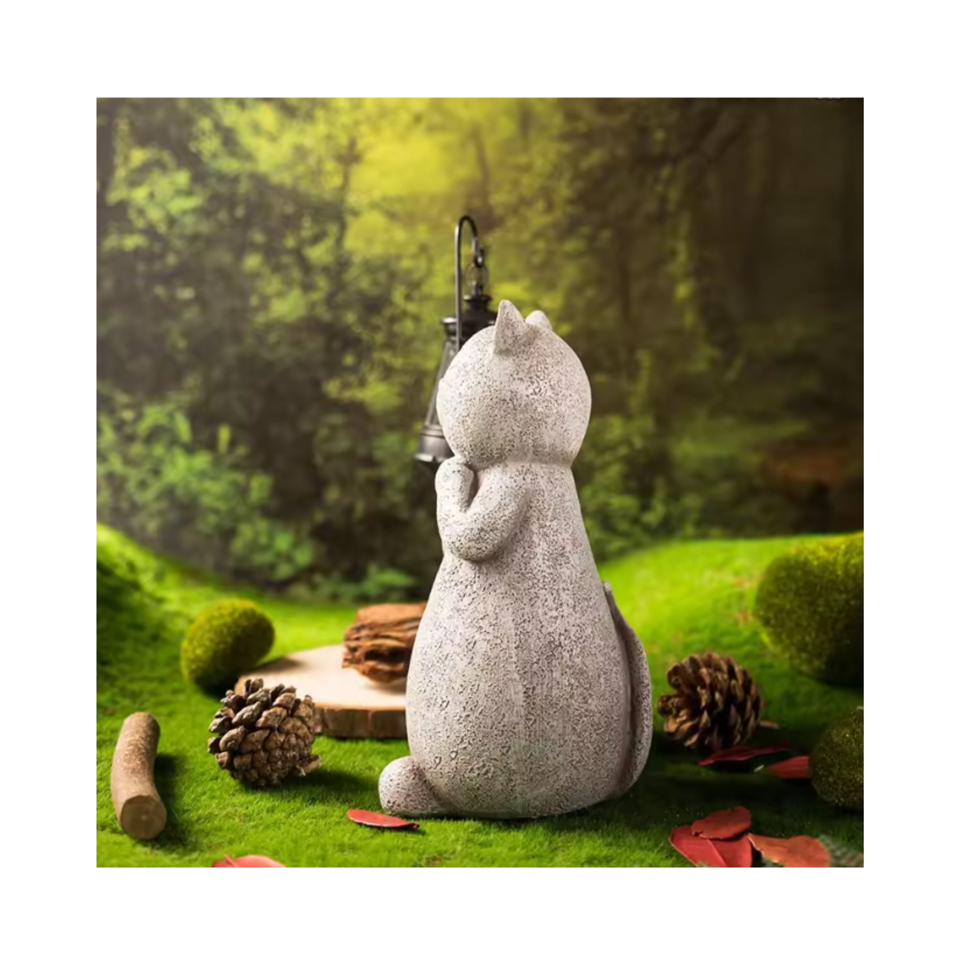 Vilead Solar Cat Figurine Gray Statues Garden Decor with LED Light