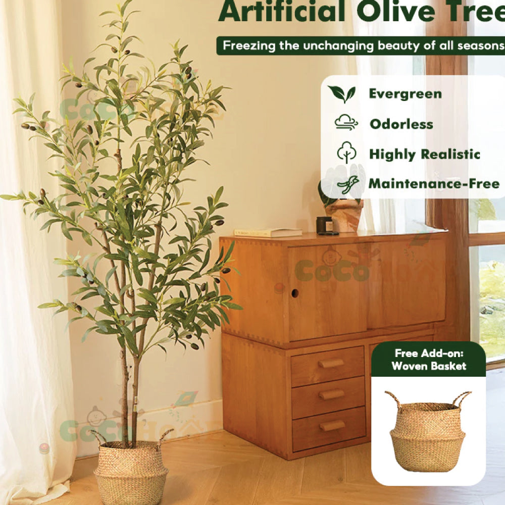 Artificial Olive Tree 4FT/5FT/6FT Tall Faux Indoor Plant with Basket – Fake Potted Olive Trees for Home & Office Decor