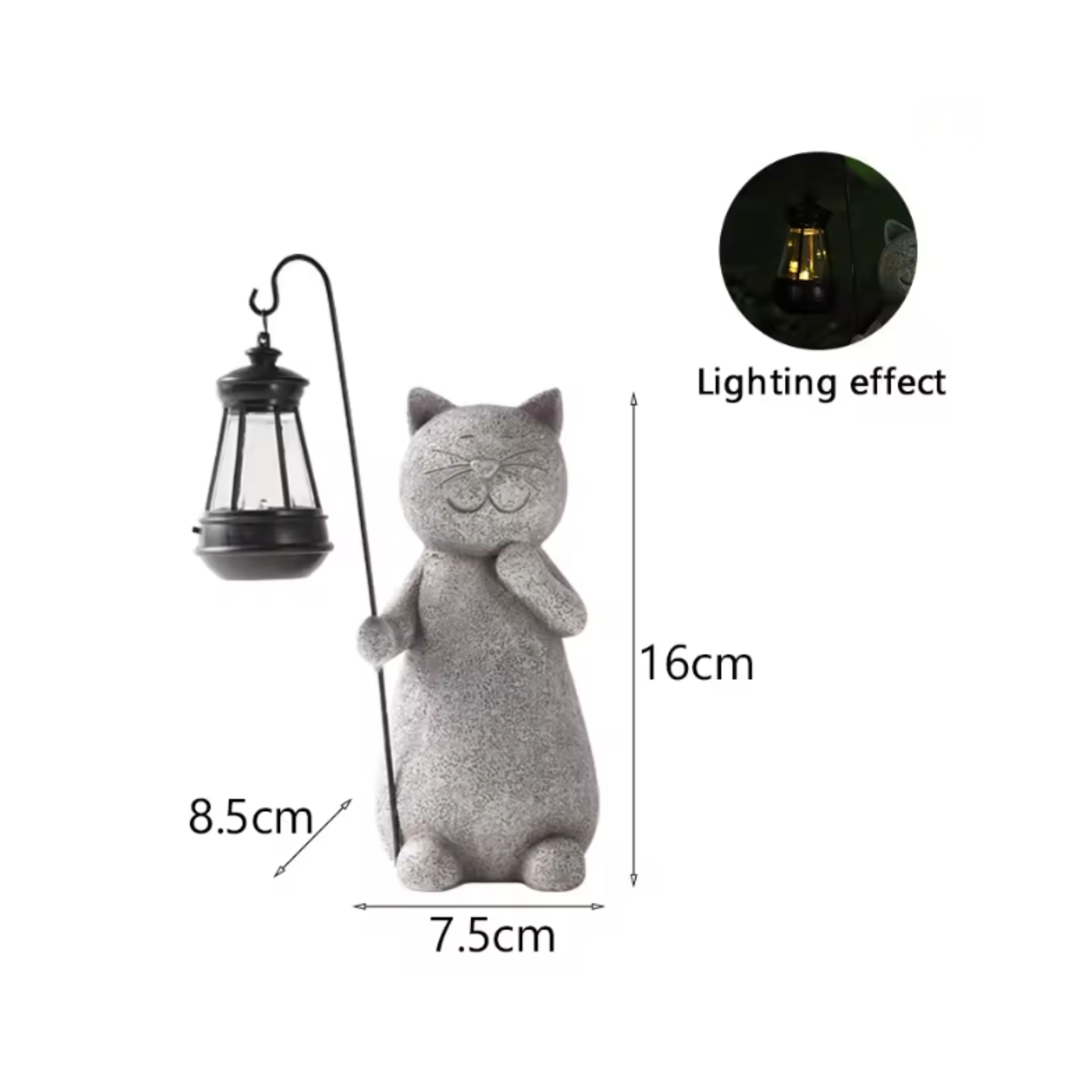 Vilead Solar Cat Figurine Gray Statues Garden Decor with LED Light