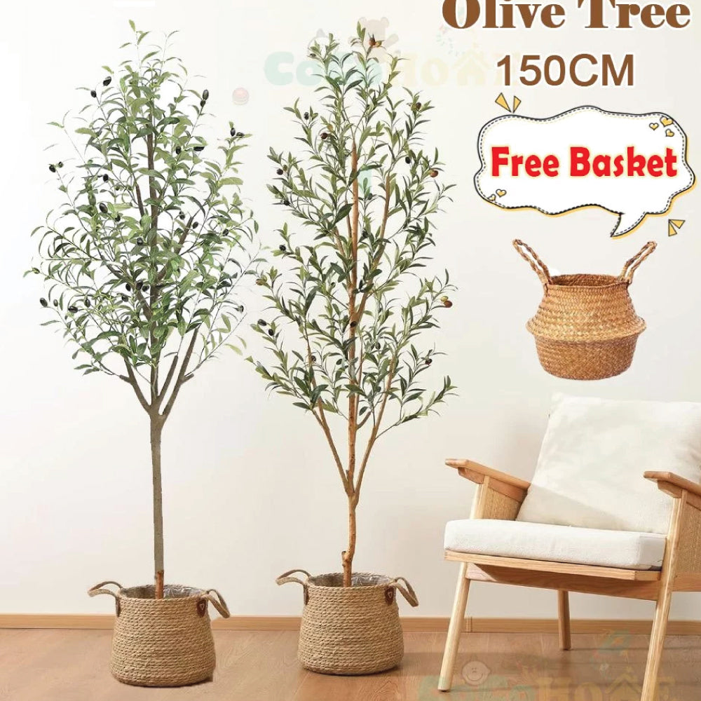Artificial Olive Tree 4FT/5FT/6FT Tall Faux Indoor Plant with Basket – Fake Potted Olive Trees for Home & Office Decor