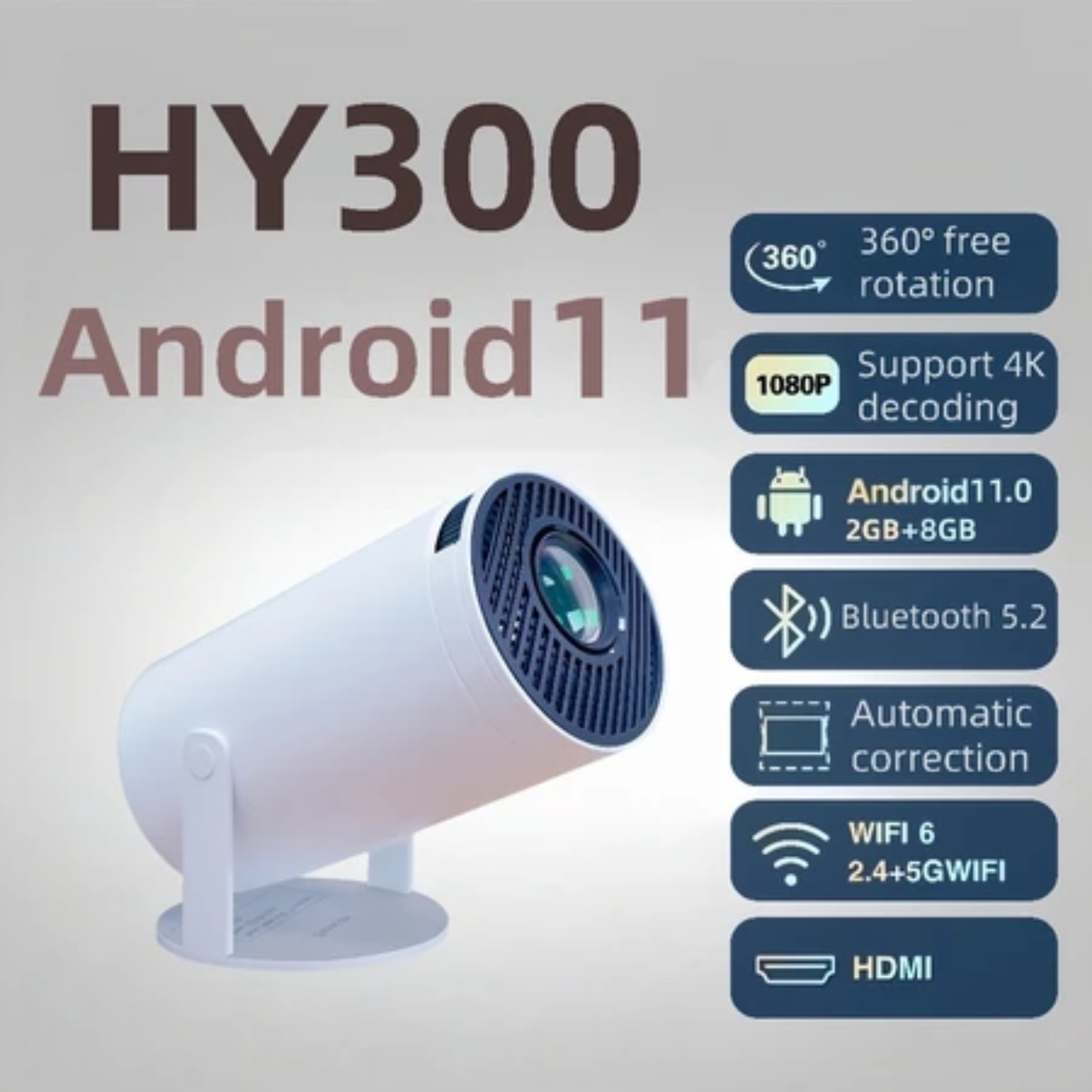 Magcubic HY300 Portable Projector 4K Home Cinema Android 13 Projector Portable 1080P Dual WiFi Bluetooth Large Screen Display