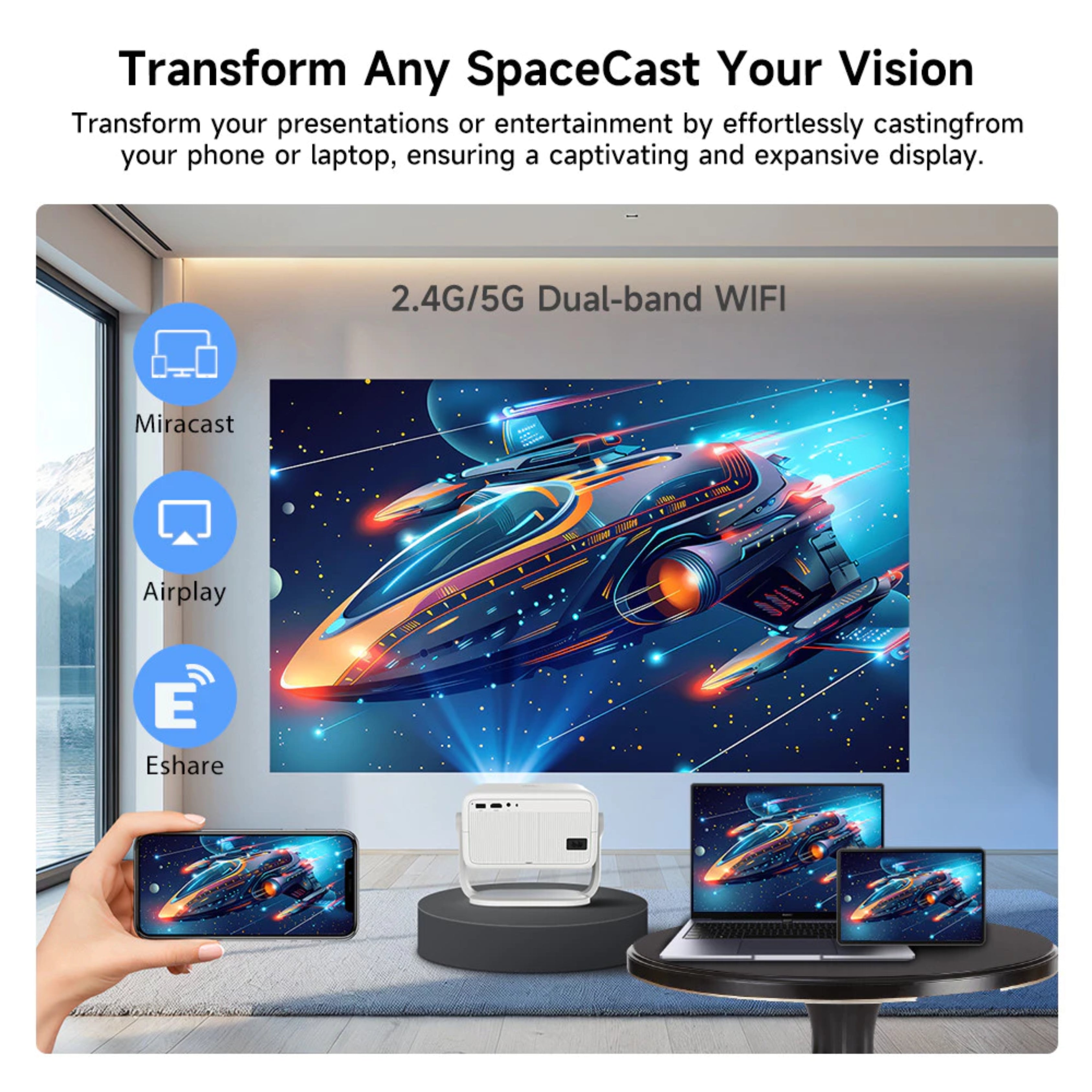 Magcubic L018 Projector 4K 650ANSI Auto Focus Keystone Android11 BT5.2 WIFI6 360° Portable Cinema