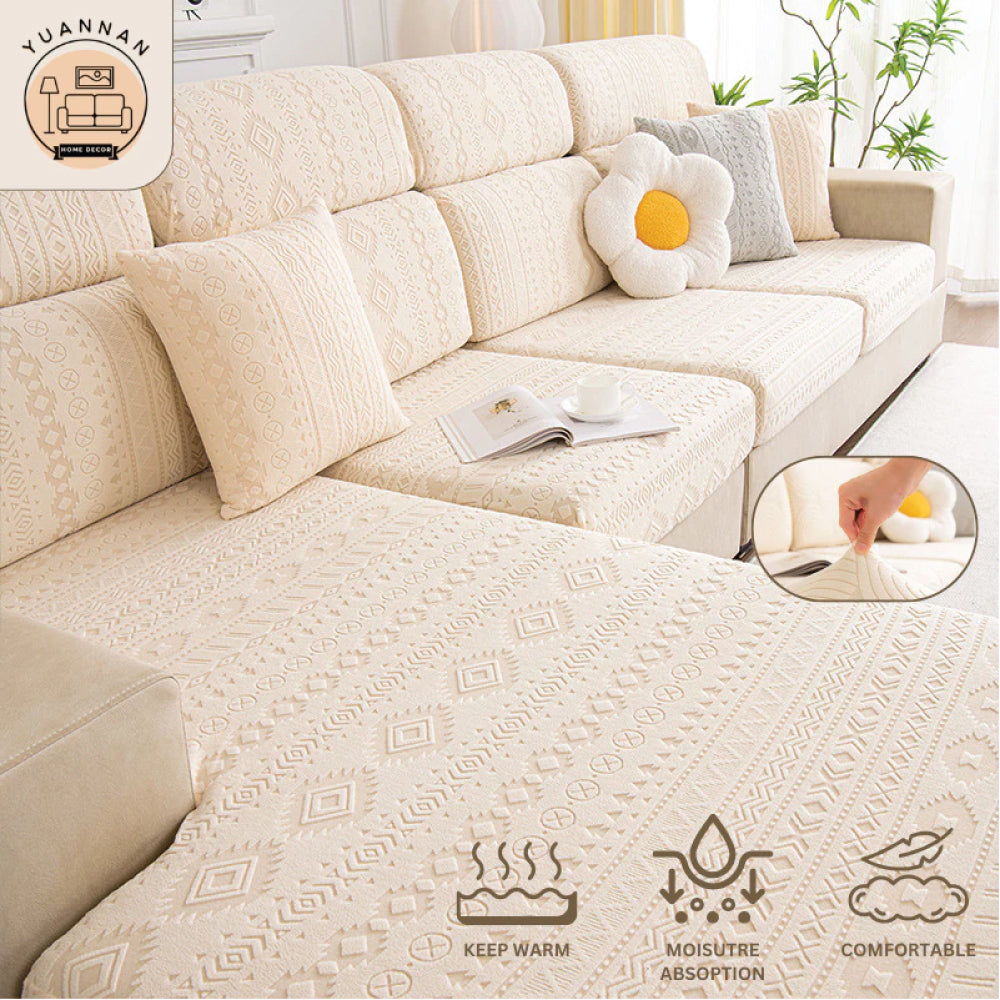 Solid Color Jacquard Velvet Sofa Cover Dust-Proof, Anti-Slip Stretch Couch Protector