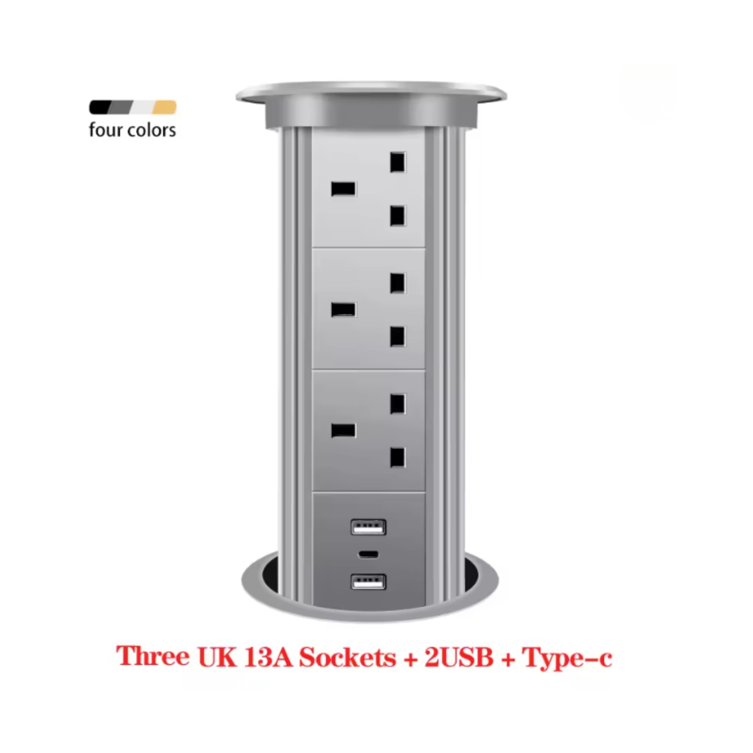 Herepow Automatic Pop‑Up Socket Universal Standard Plug Adapter (EU/FR/UK/US) with USB-C & Bluetooth Audio Lift
