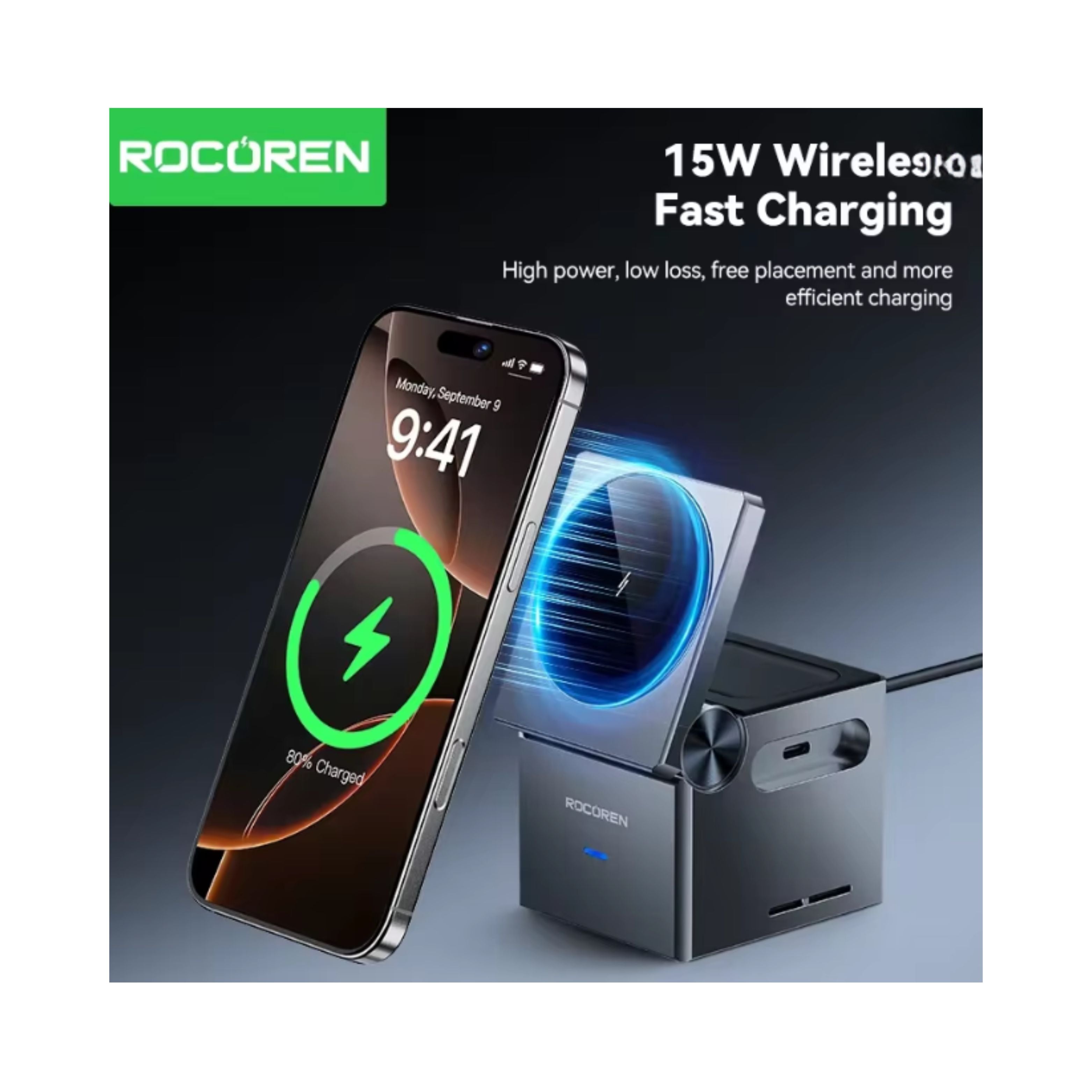 Rocoren 3‑in‑1 Wireless Charger Stand
