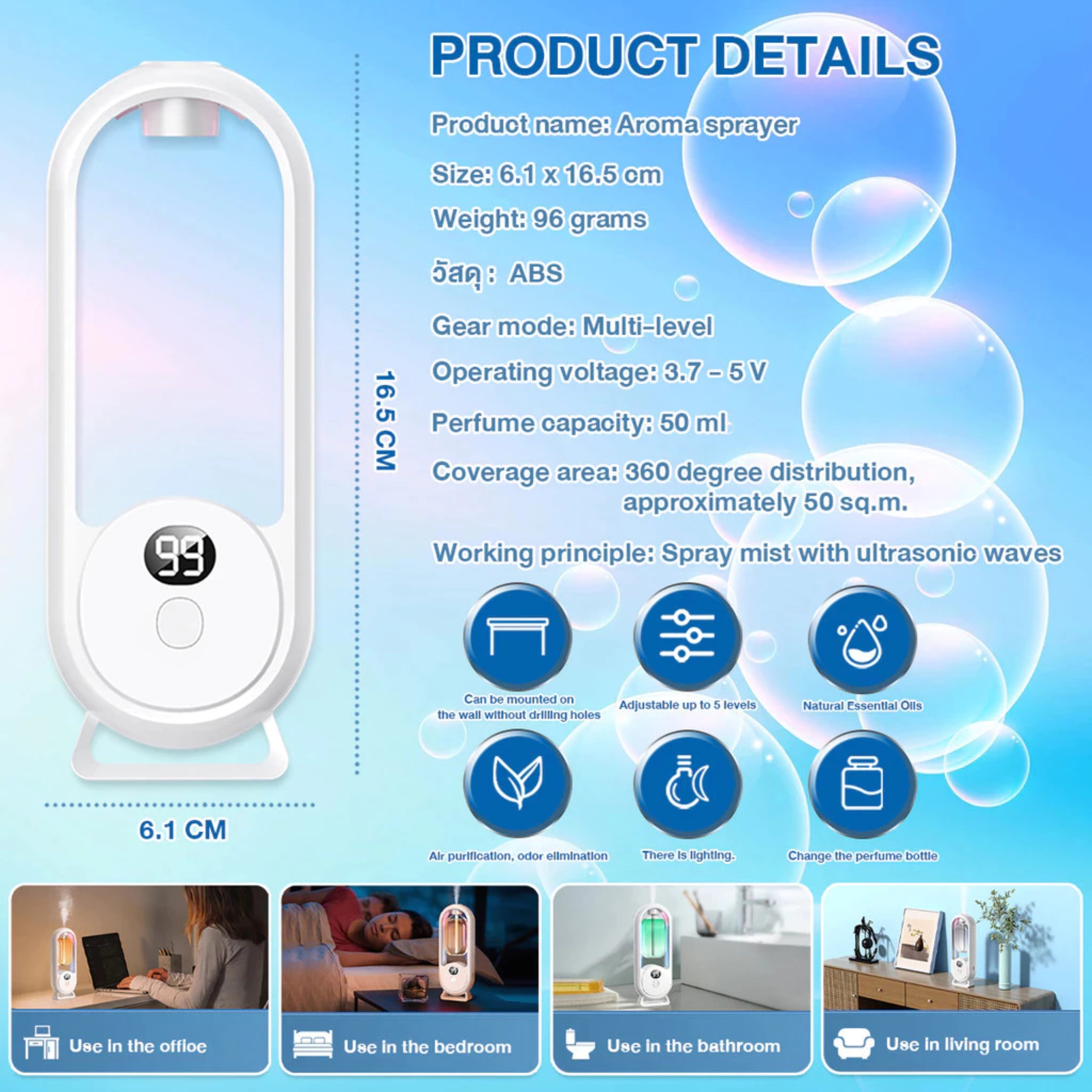 Gardenia Automatic Aromatherapy Diffuser USB Rechargeable Air Purifier & Room Freshener